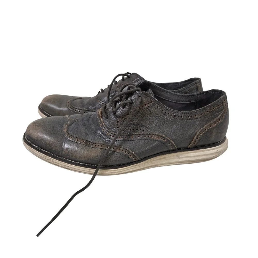 Cole Haan Lunargrand Wingtip Oxford Shoes Mens 12 Gray Leather C12599